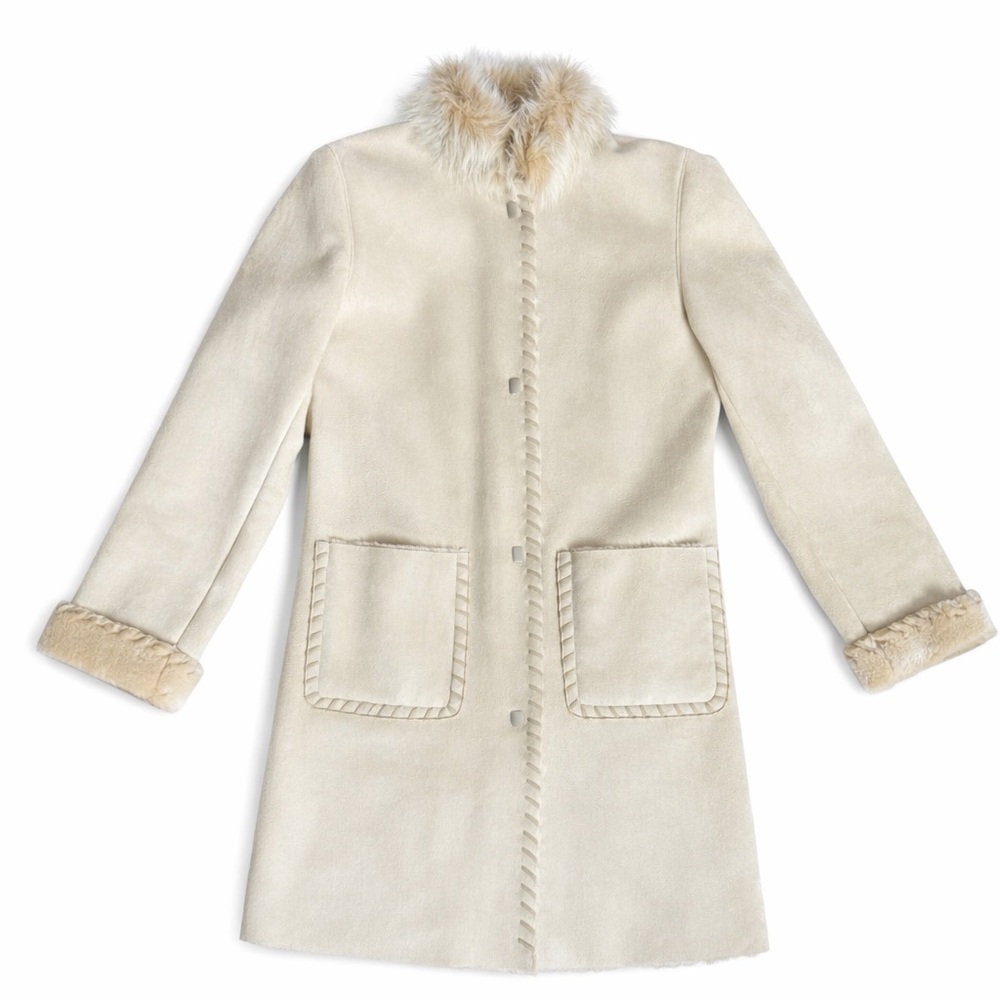 Talbots Cream Jacket with Fur Trim